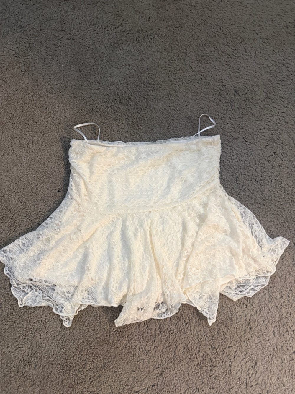 Ivory Lace Spaghetti Strap Peplum Top